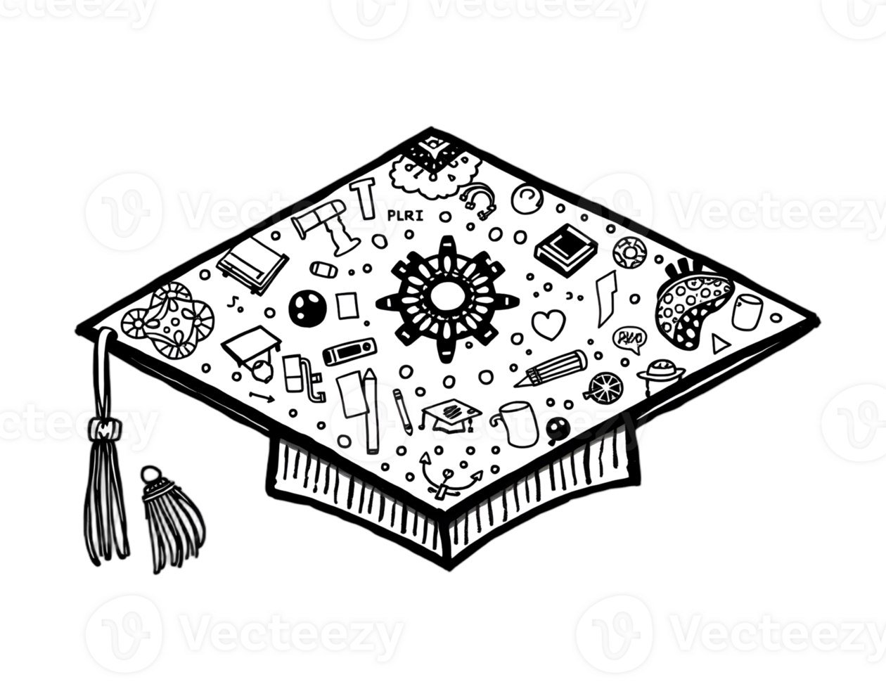 Graduation cap with doodles png