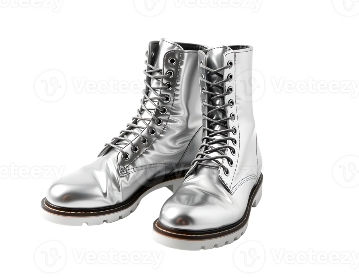 Pair of silver women's boots isolated on transparent background png