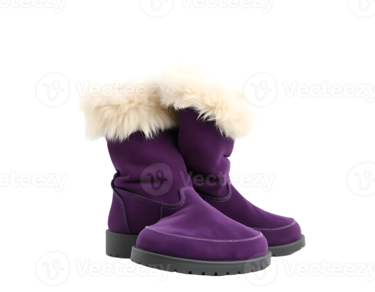 Pair of purple winter boots with fur isolated on transparent background png