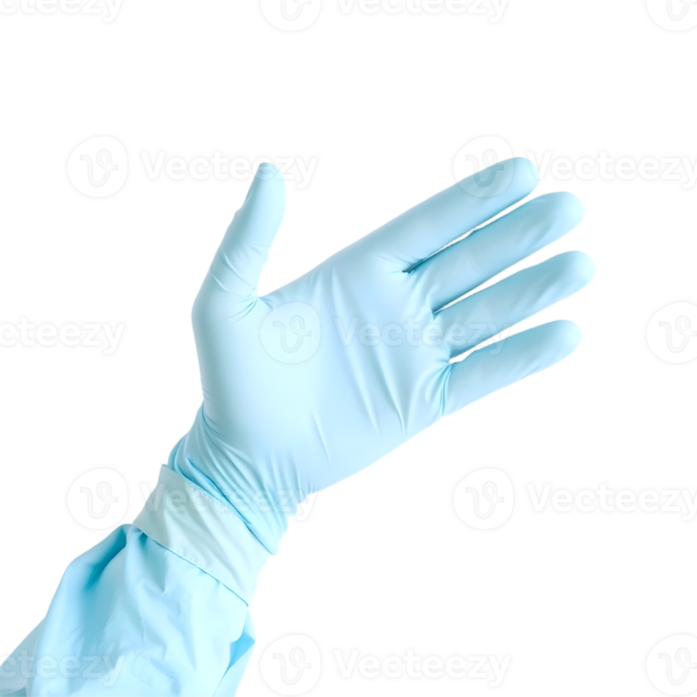 Hand in blue medical gloves isolated on transparent background png