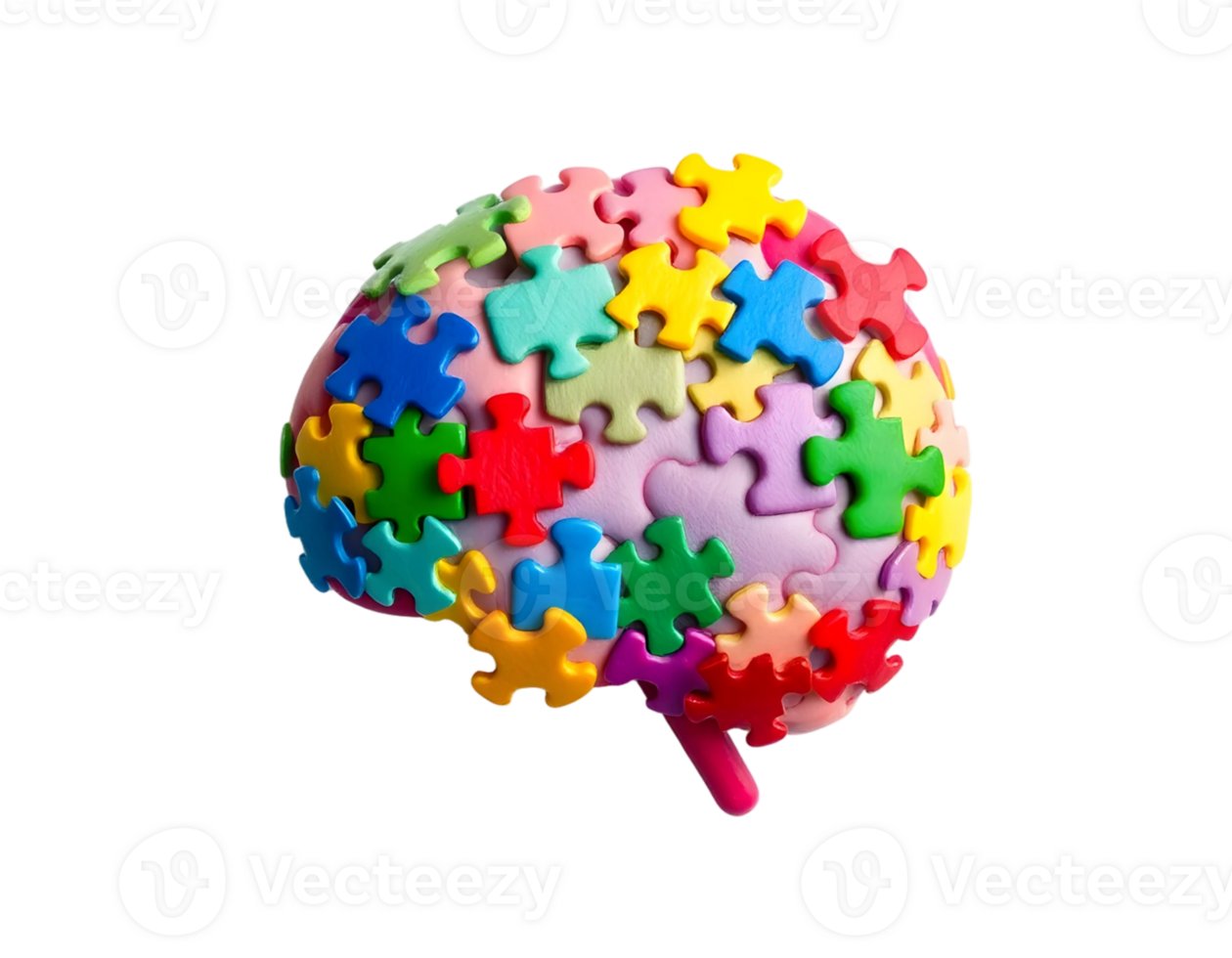 Colorful puzzle pieces in shape of human brain isolated on transparent background png