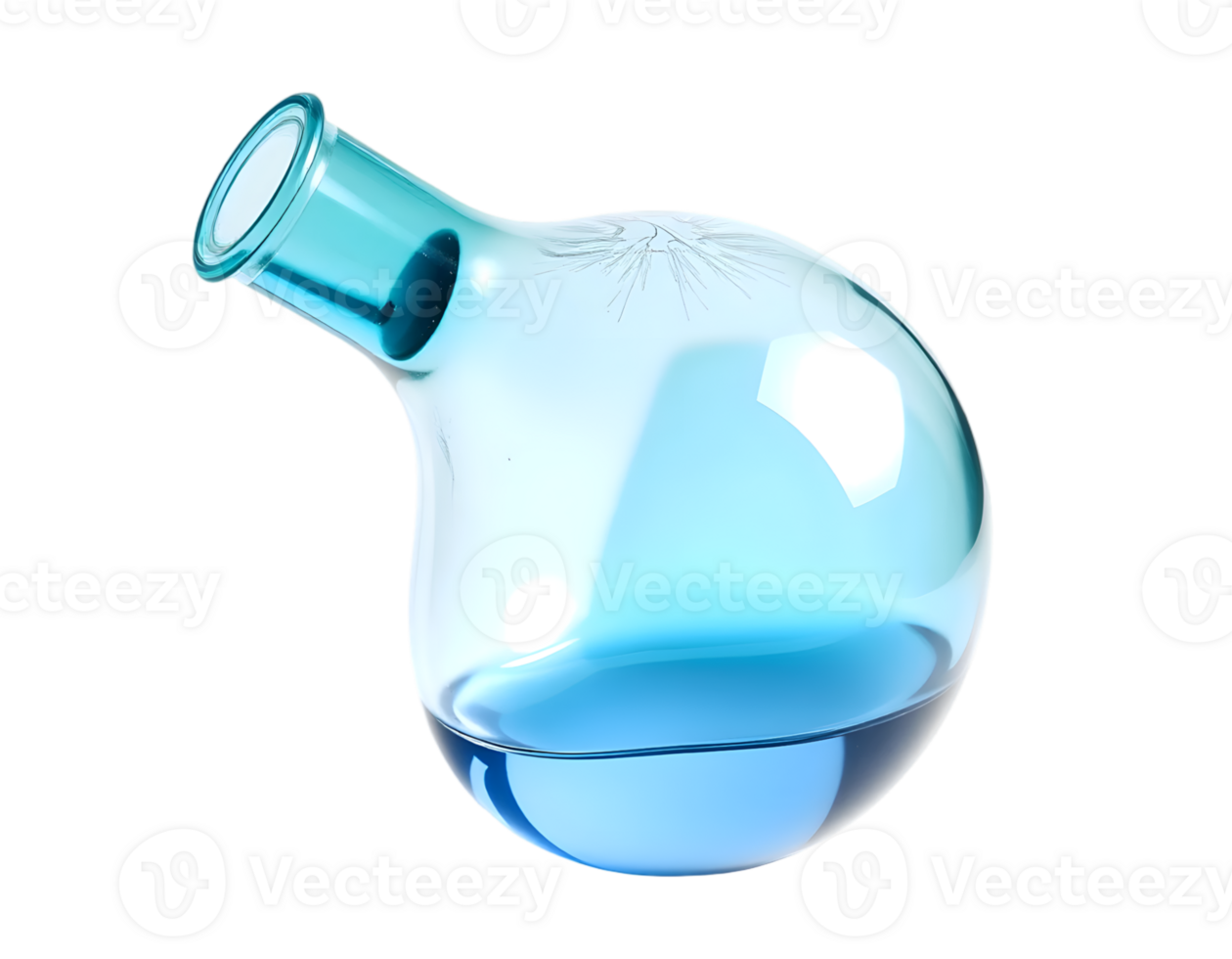 3d render of a flask with blue liquid inside, isolated on transparent background png