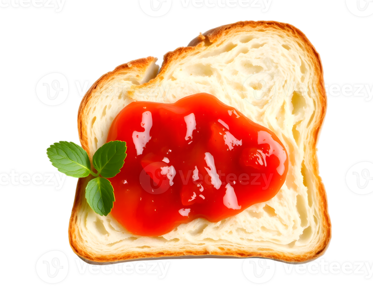Slice of bread with tomato jam and mint isolated on transparent background png