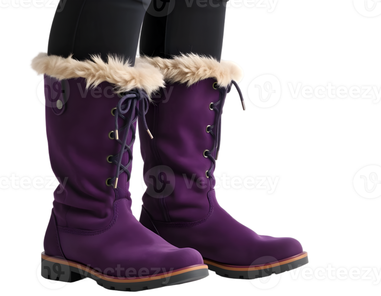 Female legs in purple winter boots isolated on transparent background png
