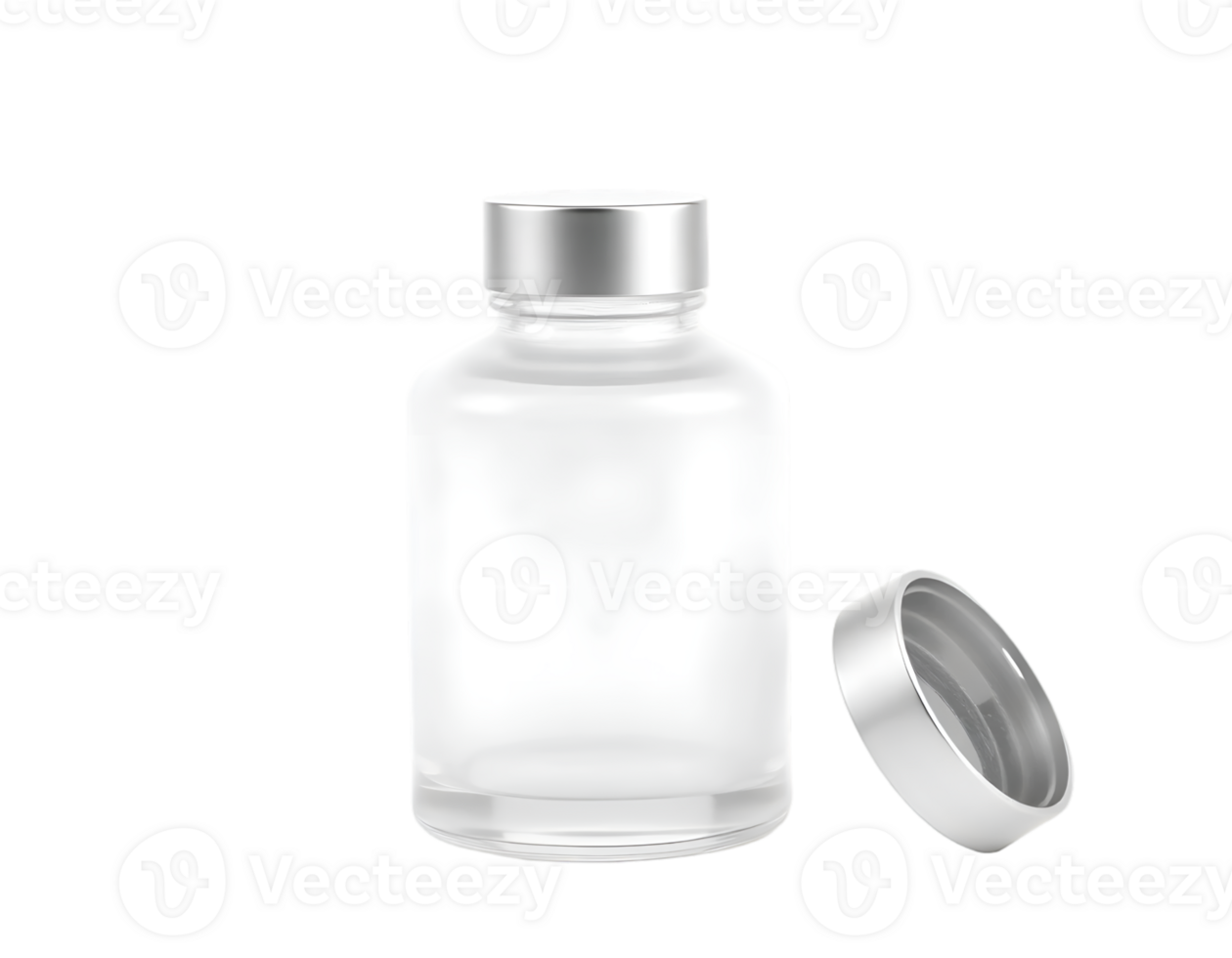 Transparent glass bottle with blank label and cap png