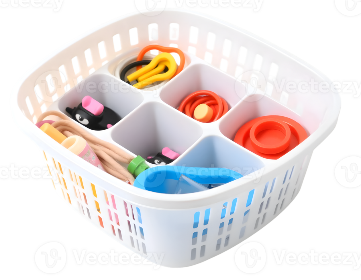 Plastic basket with school supplies on a transparent background png