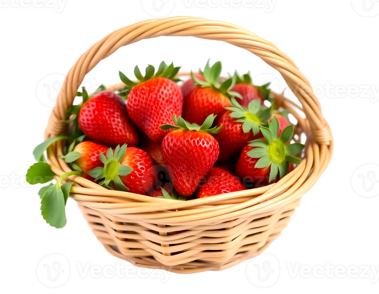 Strawberries in a wicker basket isolated on a transparent background png