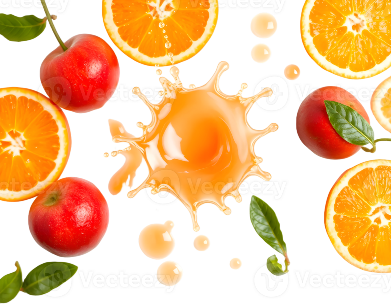 Citrus fruit and juice splash isolated on transparent background png