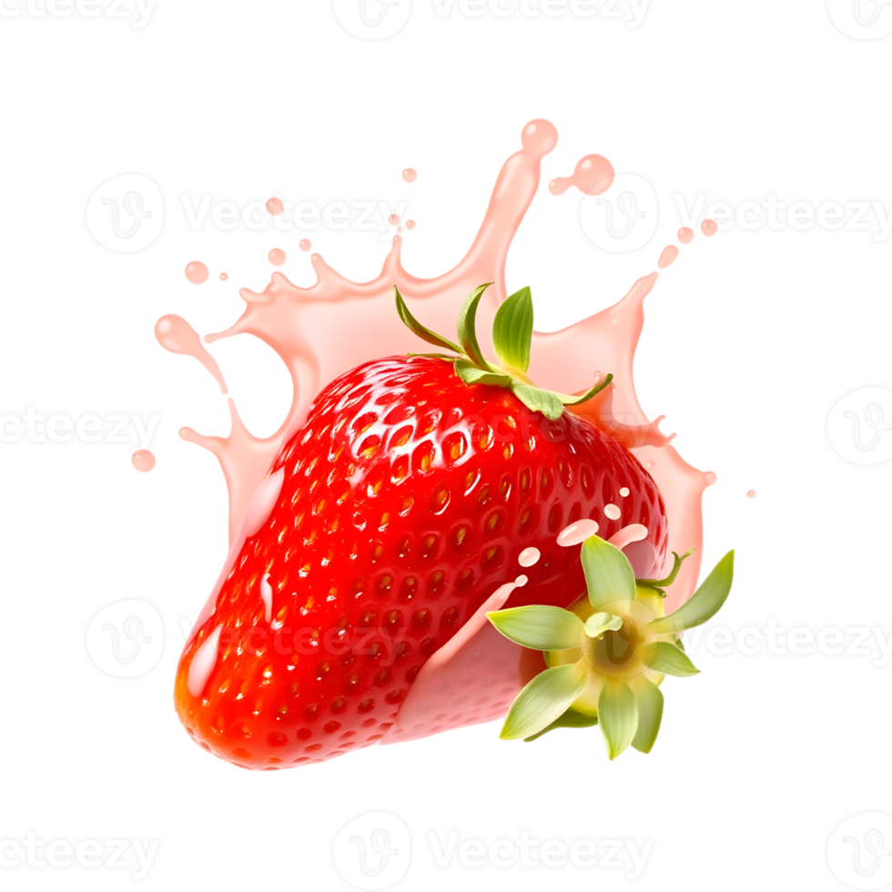 Strawberry with juice splash isolated on transparent background png