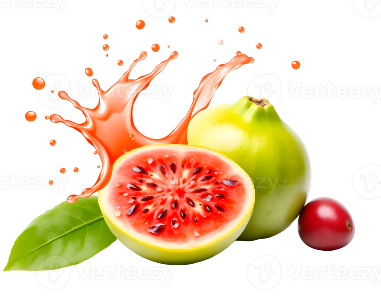 Watermelon and pomegranate with juice splash on transparent background png