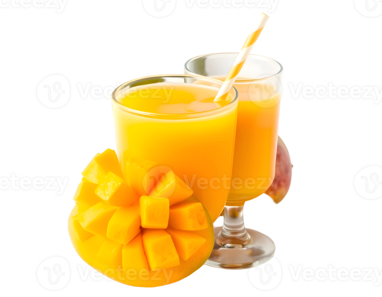 Mango and mango juice in a glass isolated on transparent background png