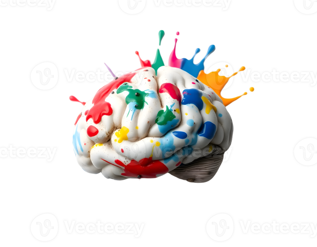 Brain with colorful paint splashes isolated on transparent background png