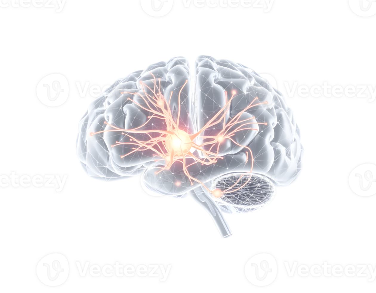 Human brain with electric spark on a transparent background png