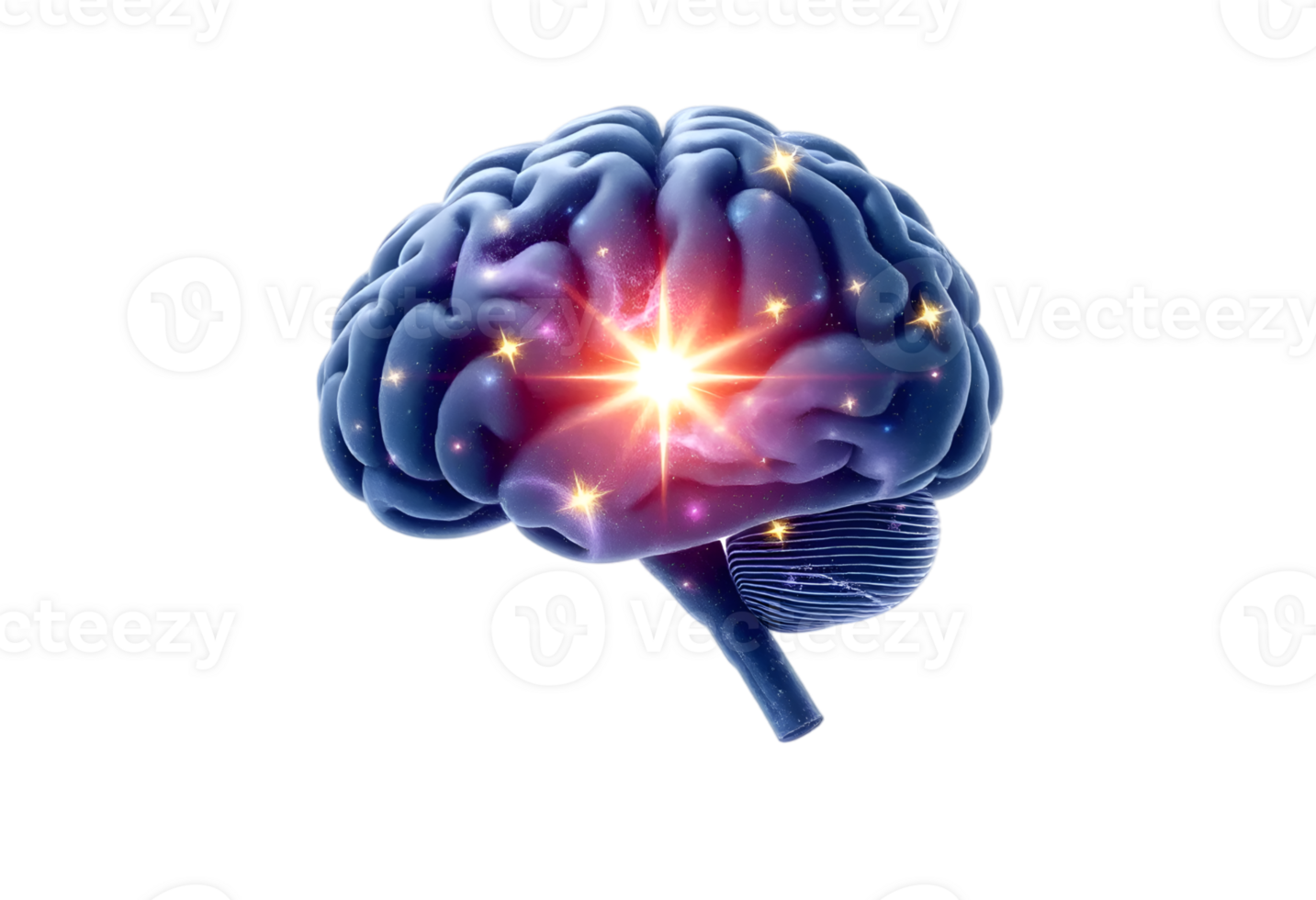 Human brain with glowing light effect isolated on transparent background png