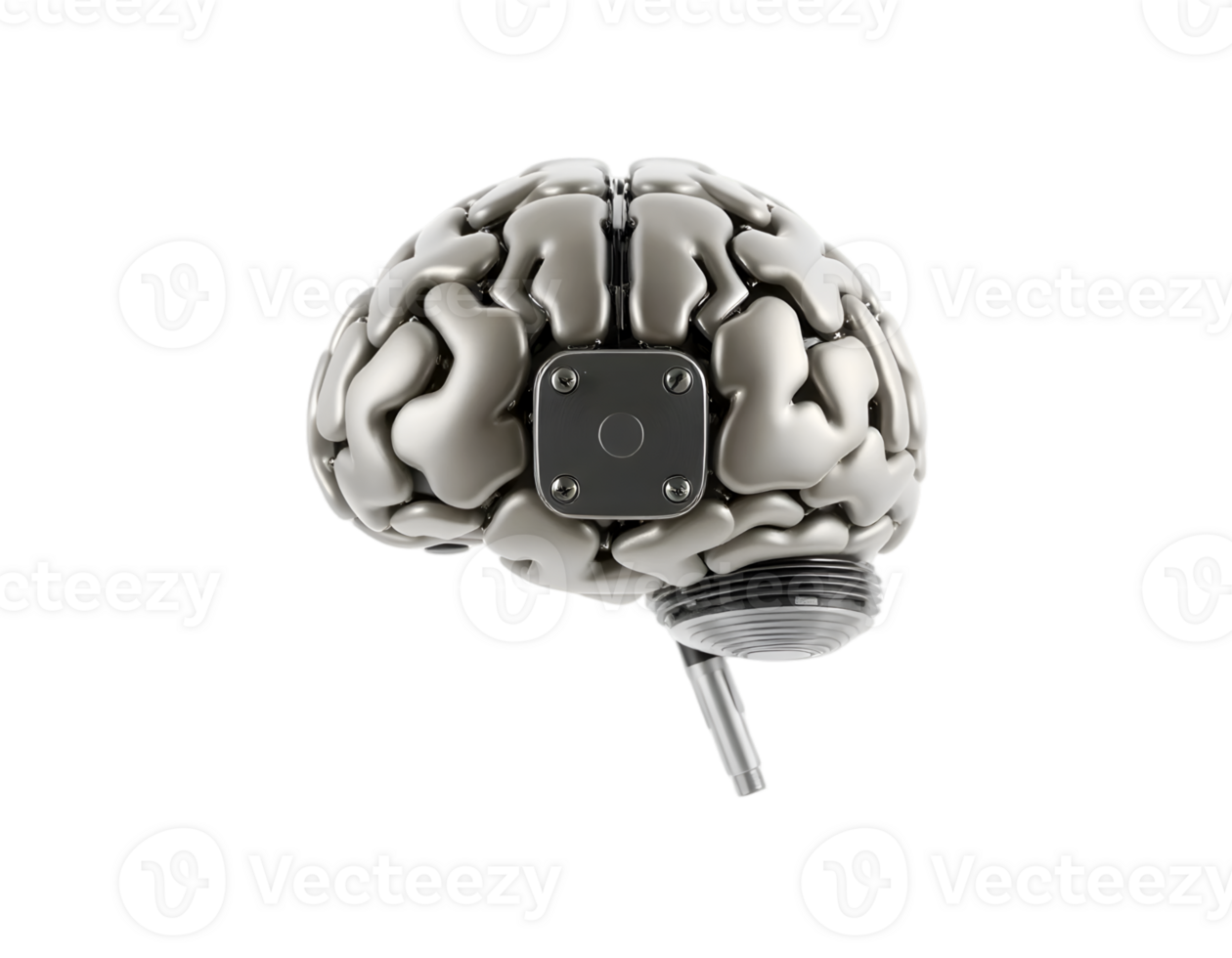 3d render of human brain with electric plug isolated on white background png