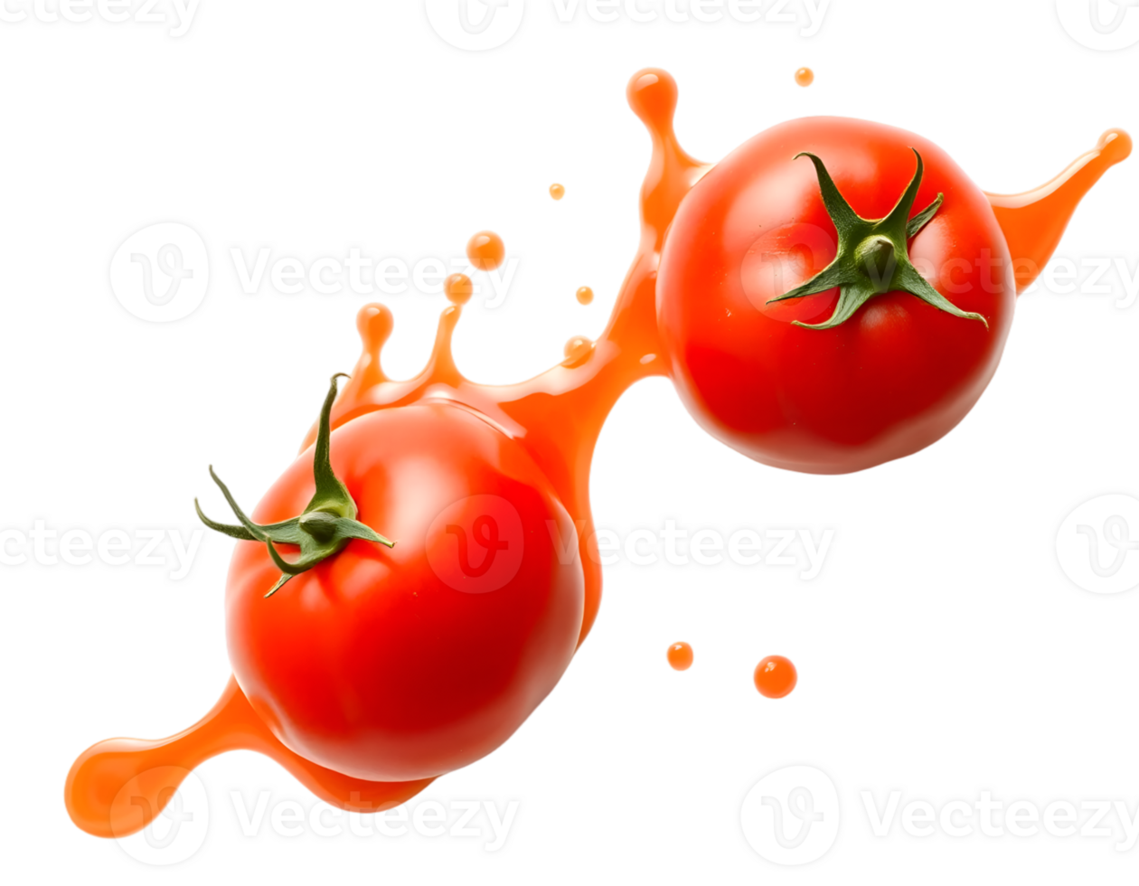 Tomatoes with juice splash isolated on transparent background png