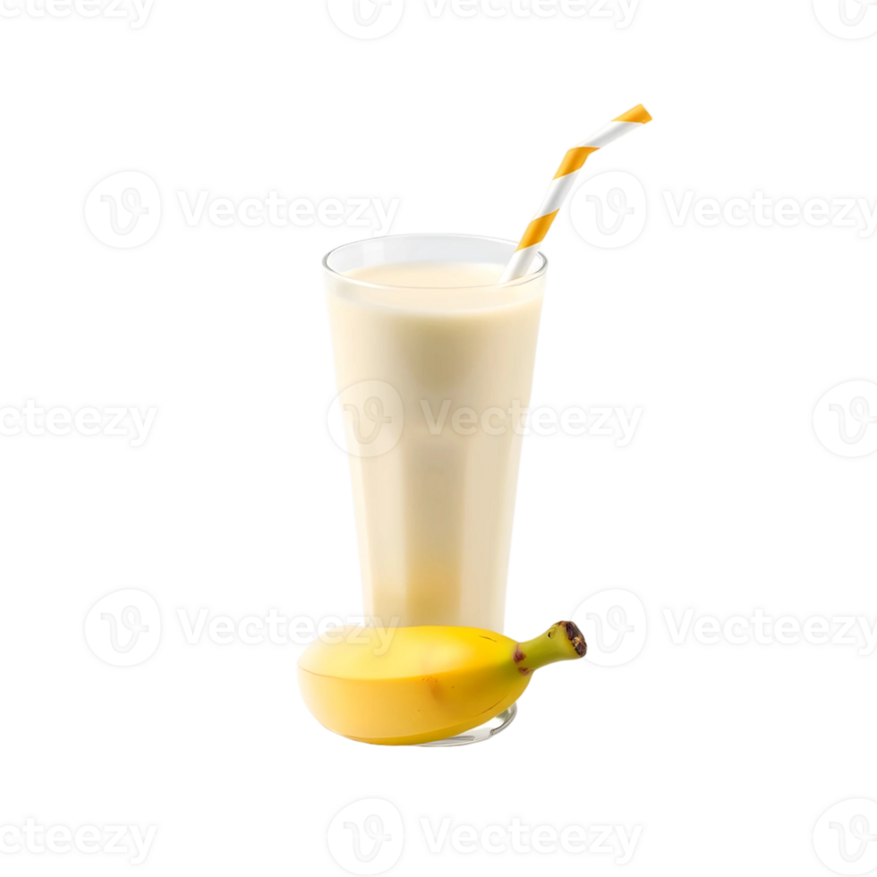Banana smoothie in glass with straw isolated on transparent background png
