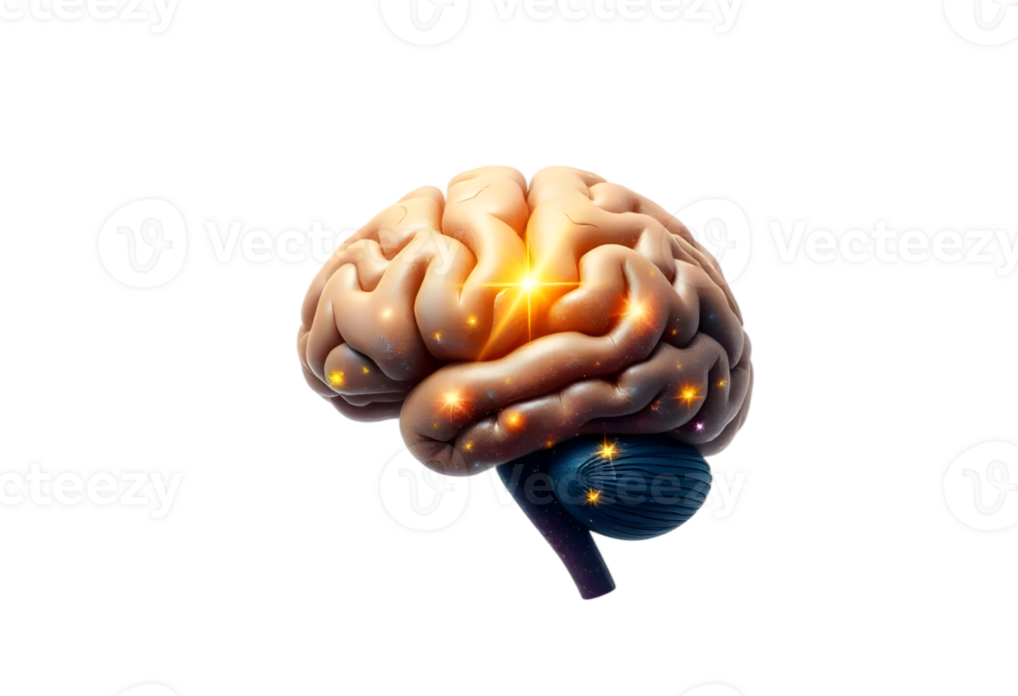Human brain with glowing light, 3d rendering png