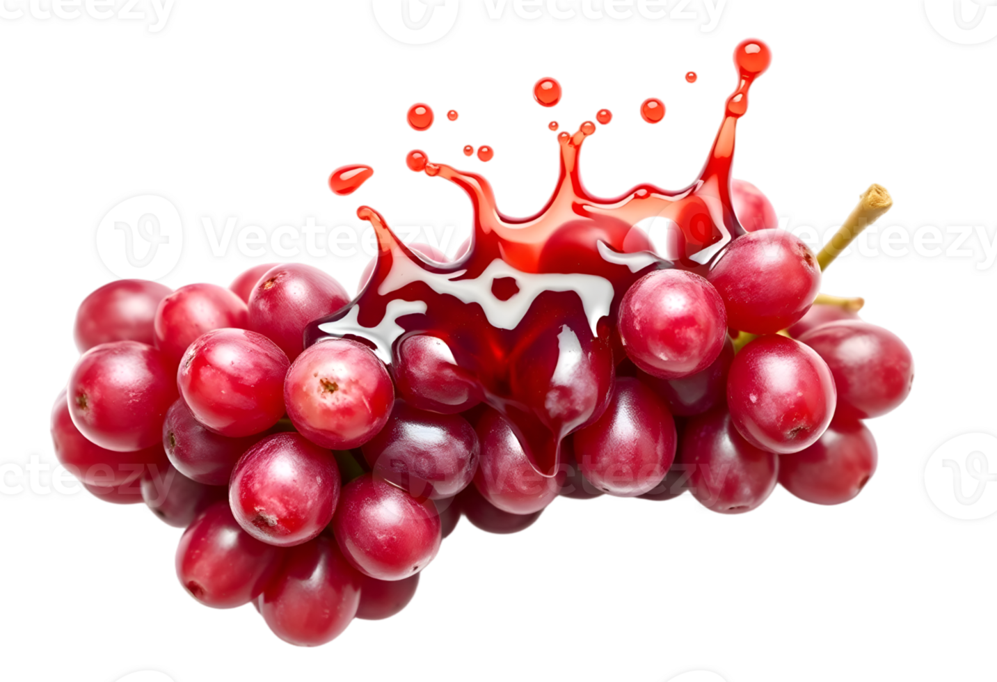Red grapes with juice splash isolated on transparent background png