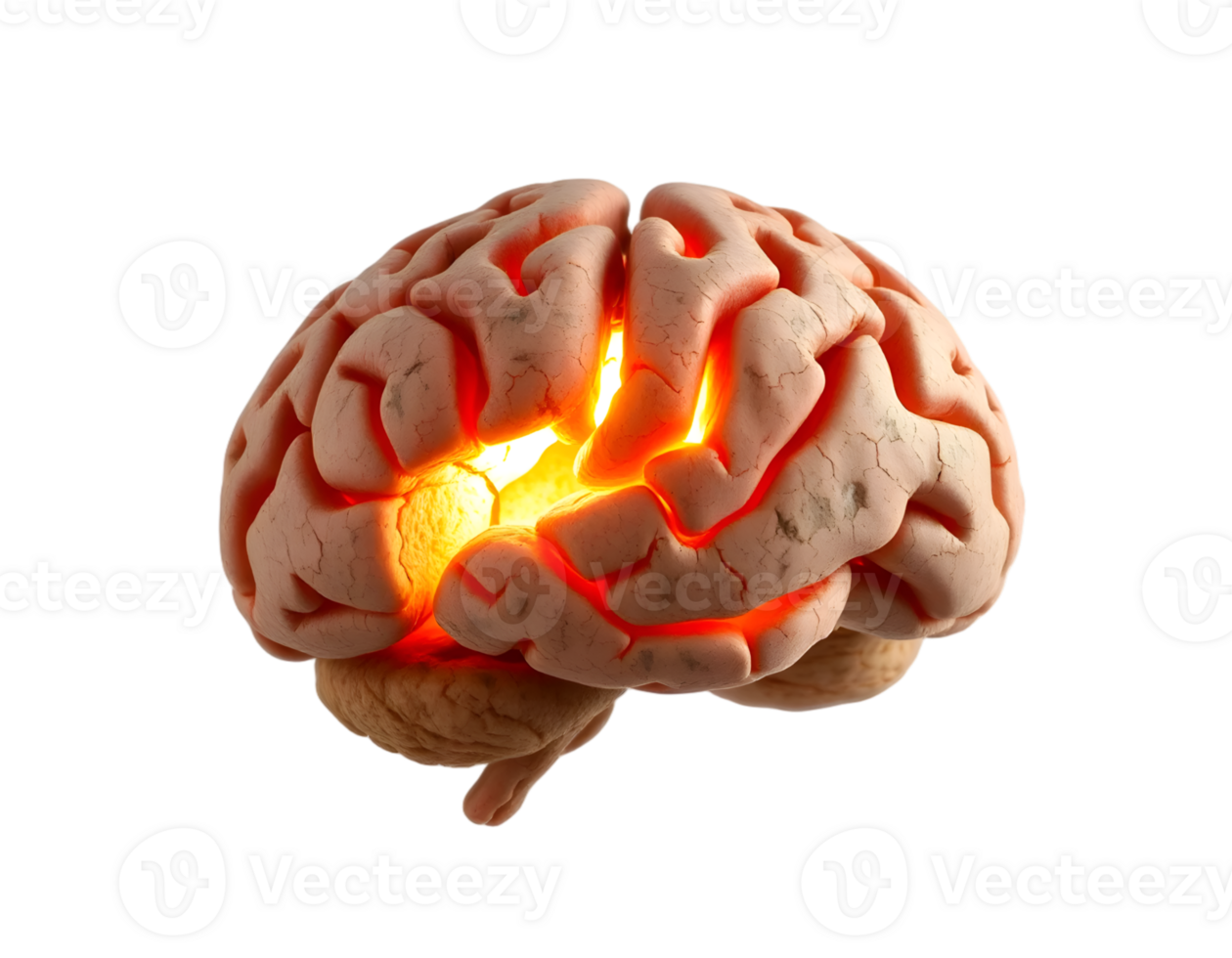 Human brain with glowing brain on transparent background png