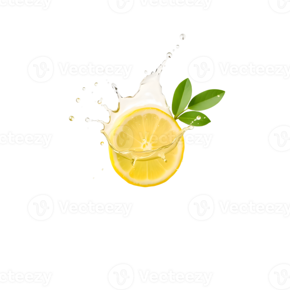 Lemon Slice With Milk Splash Isolated On Transparent Background png