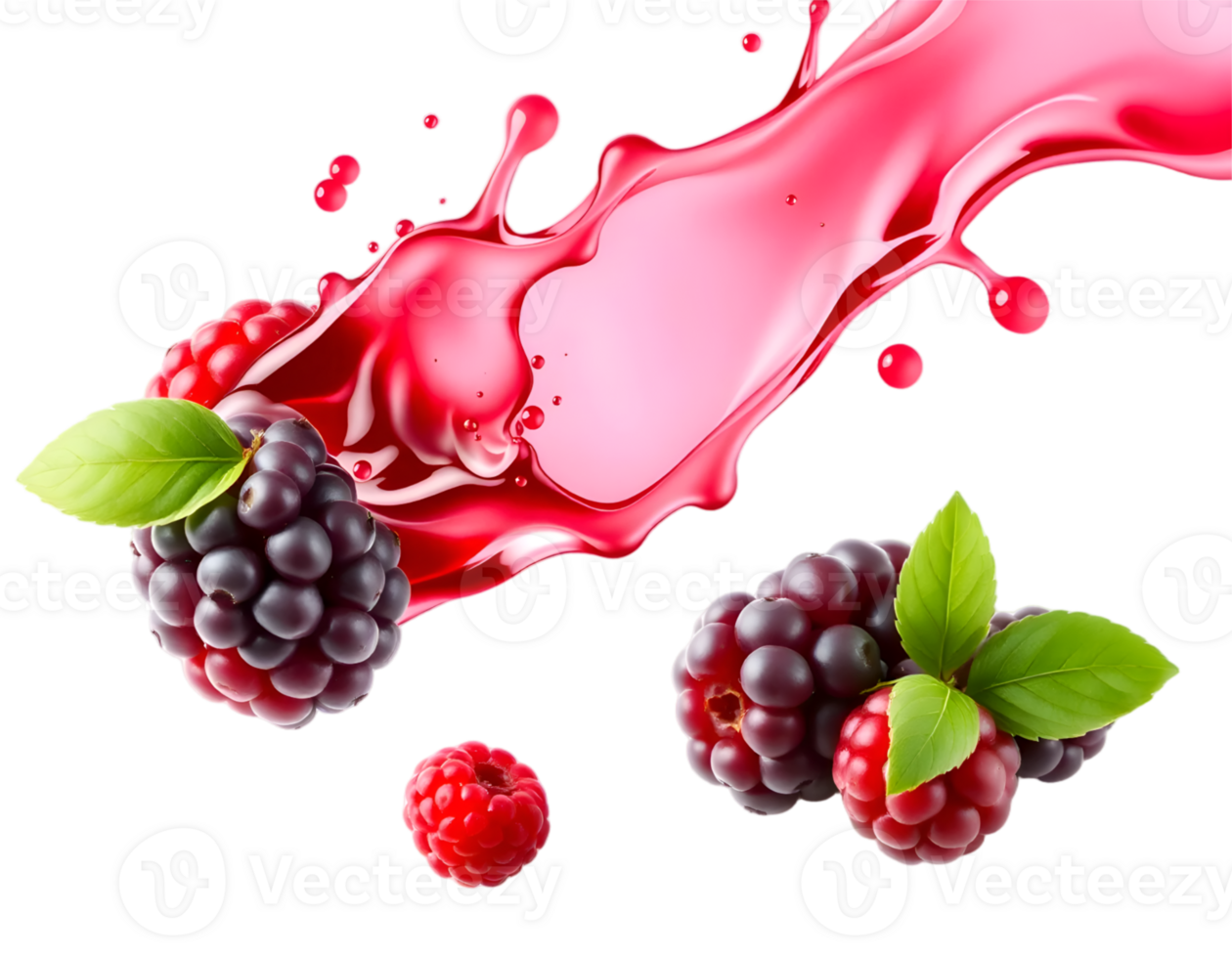 Realistic Detailed 3d Blackberry and Raspberry Juice Splash Isolated on Transparent Background png