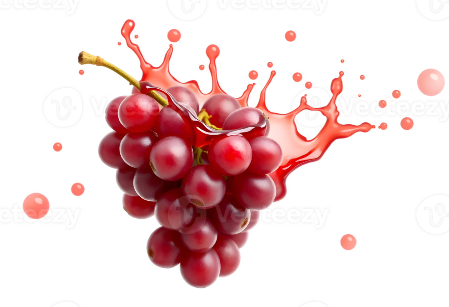 Red grape and juice splash isolated on transparent background png