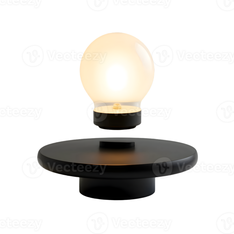 Realistic light bulb on black stand isolated on transparent background png