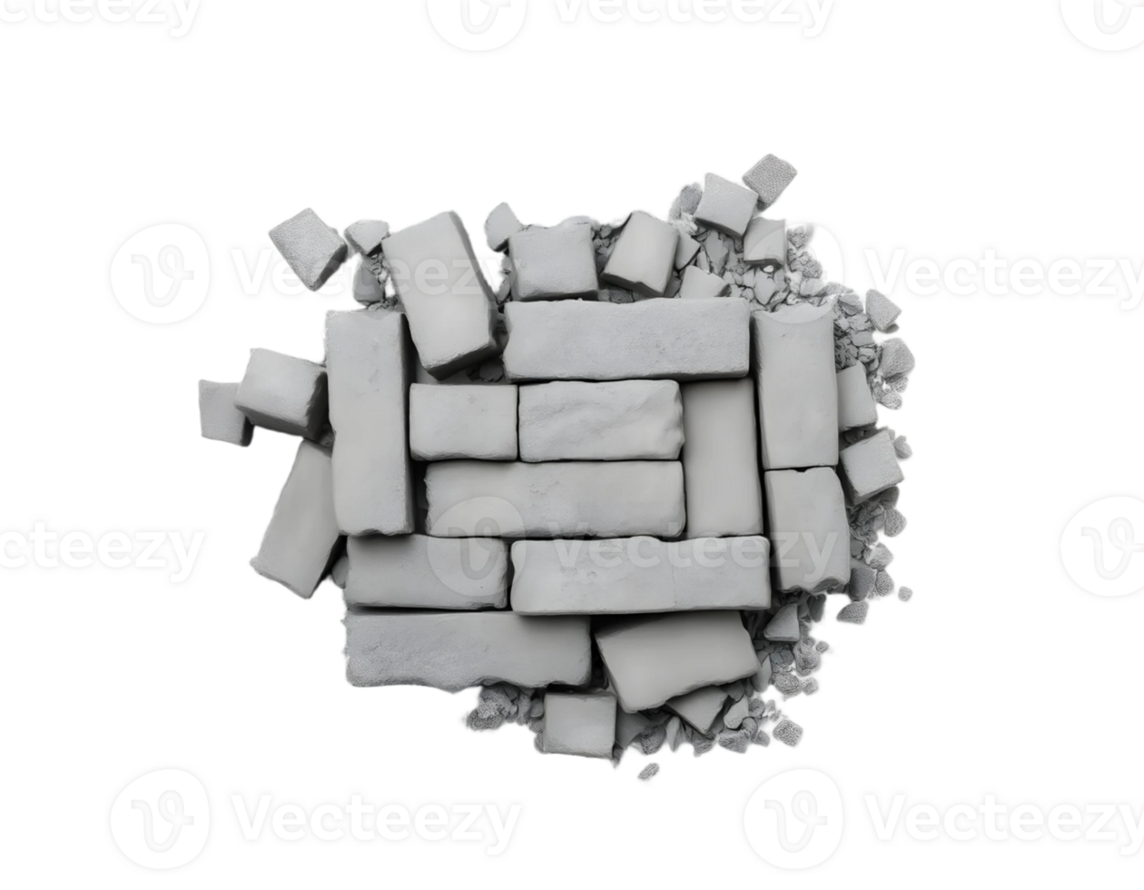 Pieces of broken concrete wall isolated on transparent background png