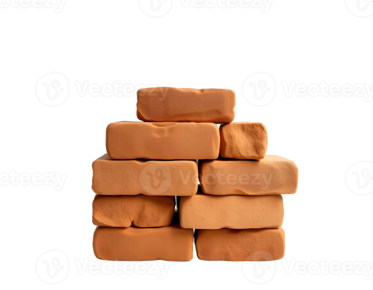 Stack of orange clay bricks isolated on transparent background png