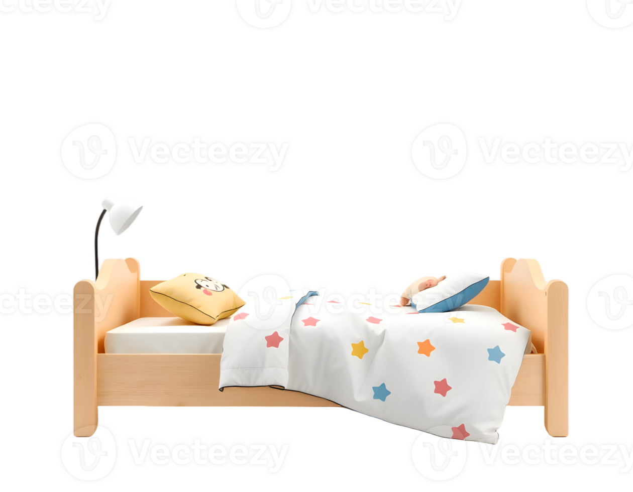 Bed with pillow and blanket isolated on transparent background png