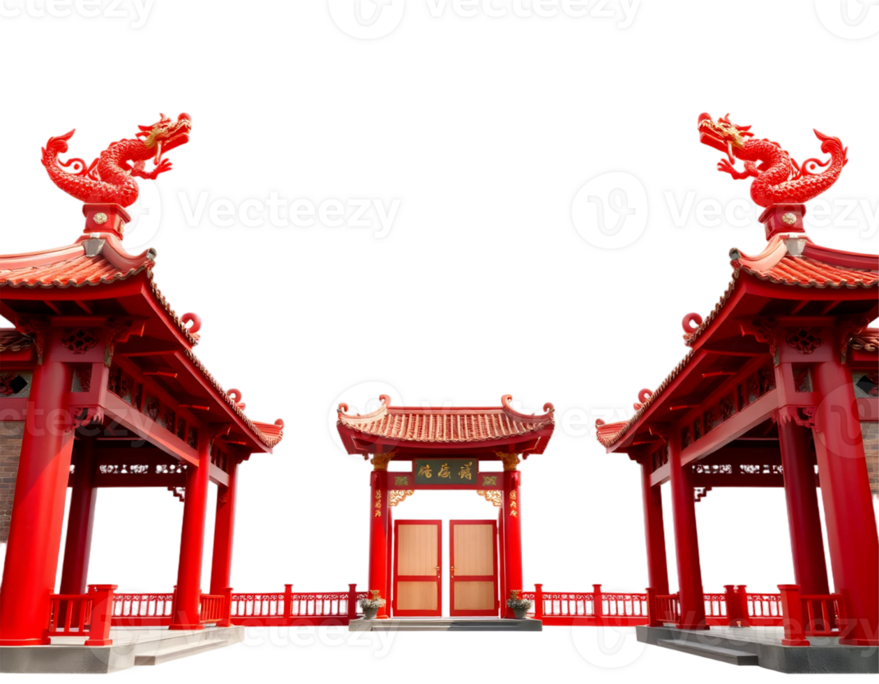 Chinese gate and chinese temple on transparent background png