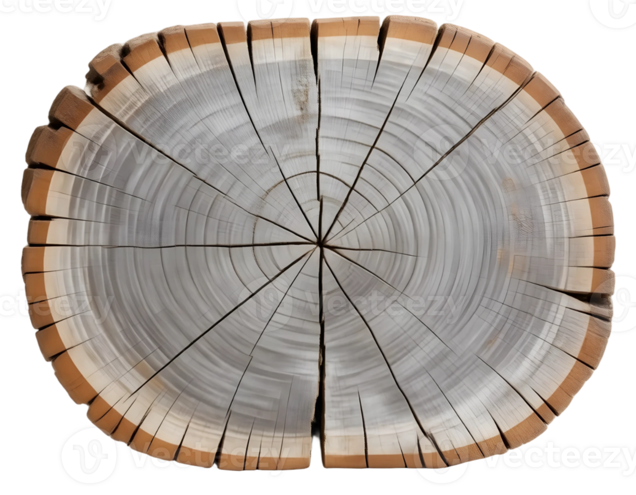 Cross section of tree trunk with annual rings, isolated on transparent background png