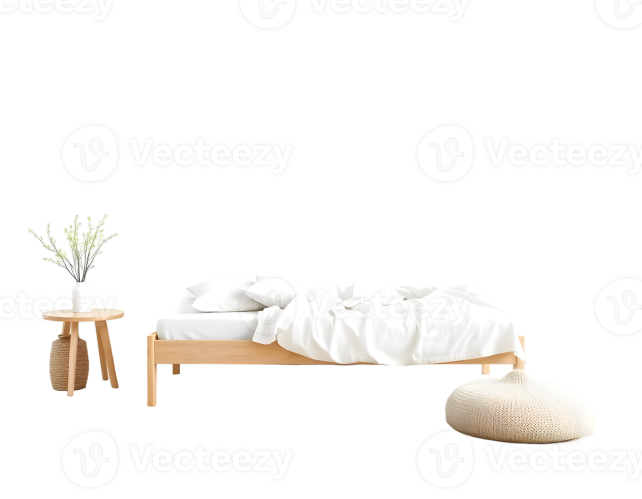 Realistic 3d Detailed White Bedroom Isolated on Transparent Background png