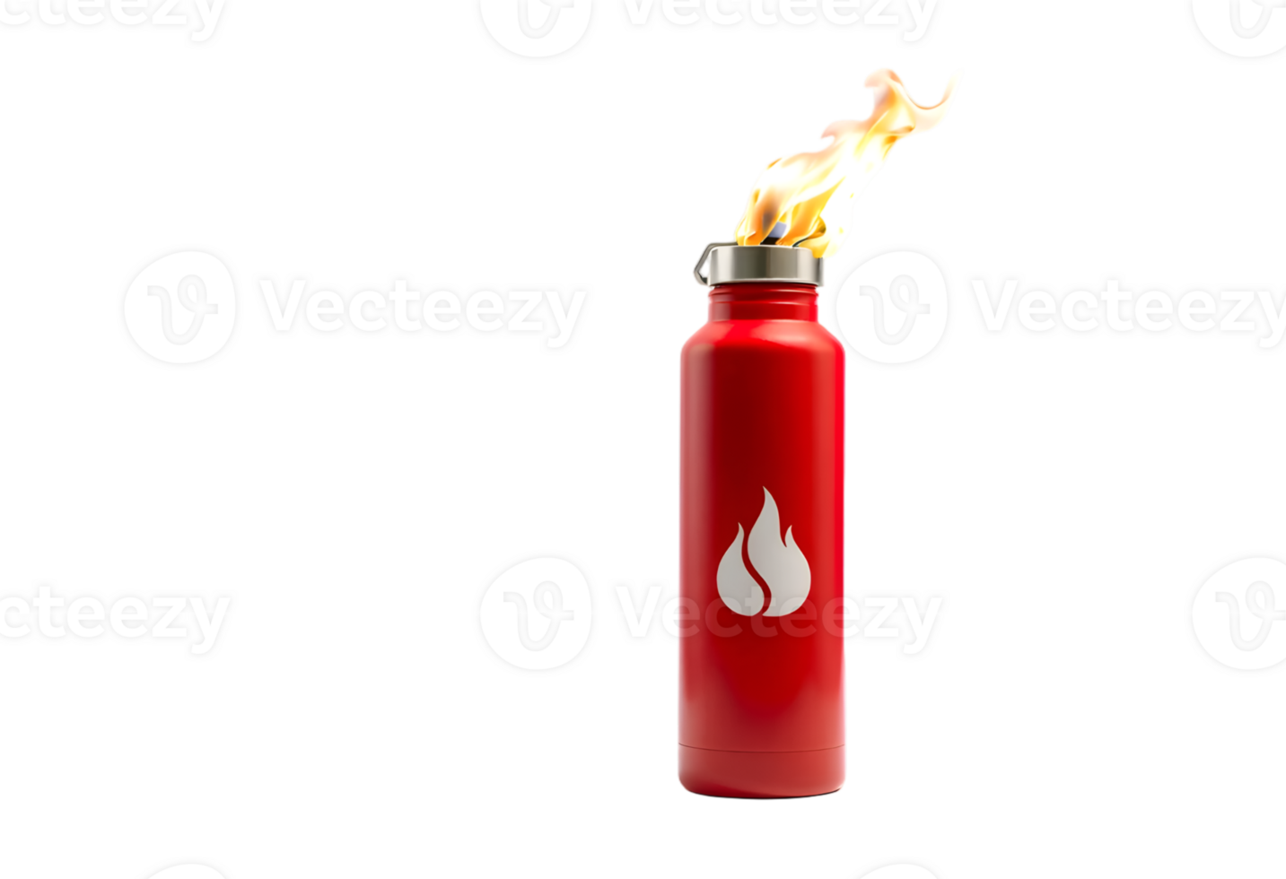 Red gas bottle with flame on transparent background png