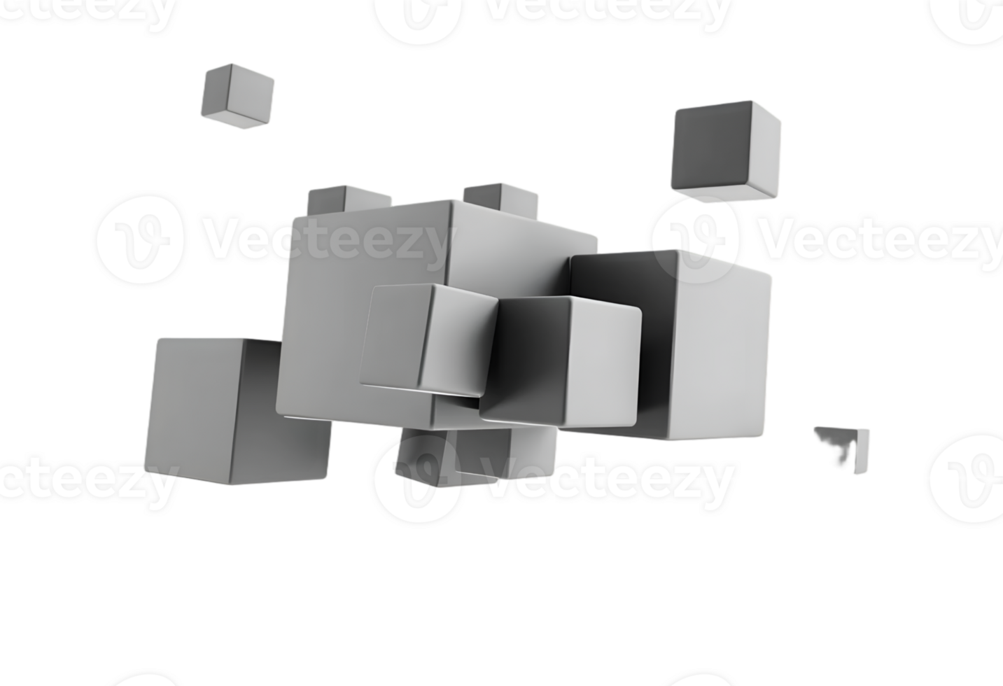 3d rendering of black cubes falling isolated on a white background png