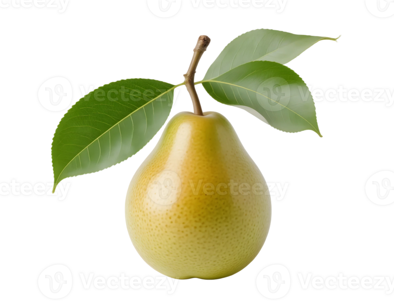 Ripe yellow pear with leaves isolated on transparent background png