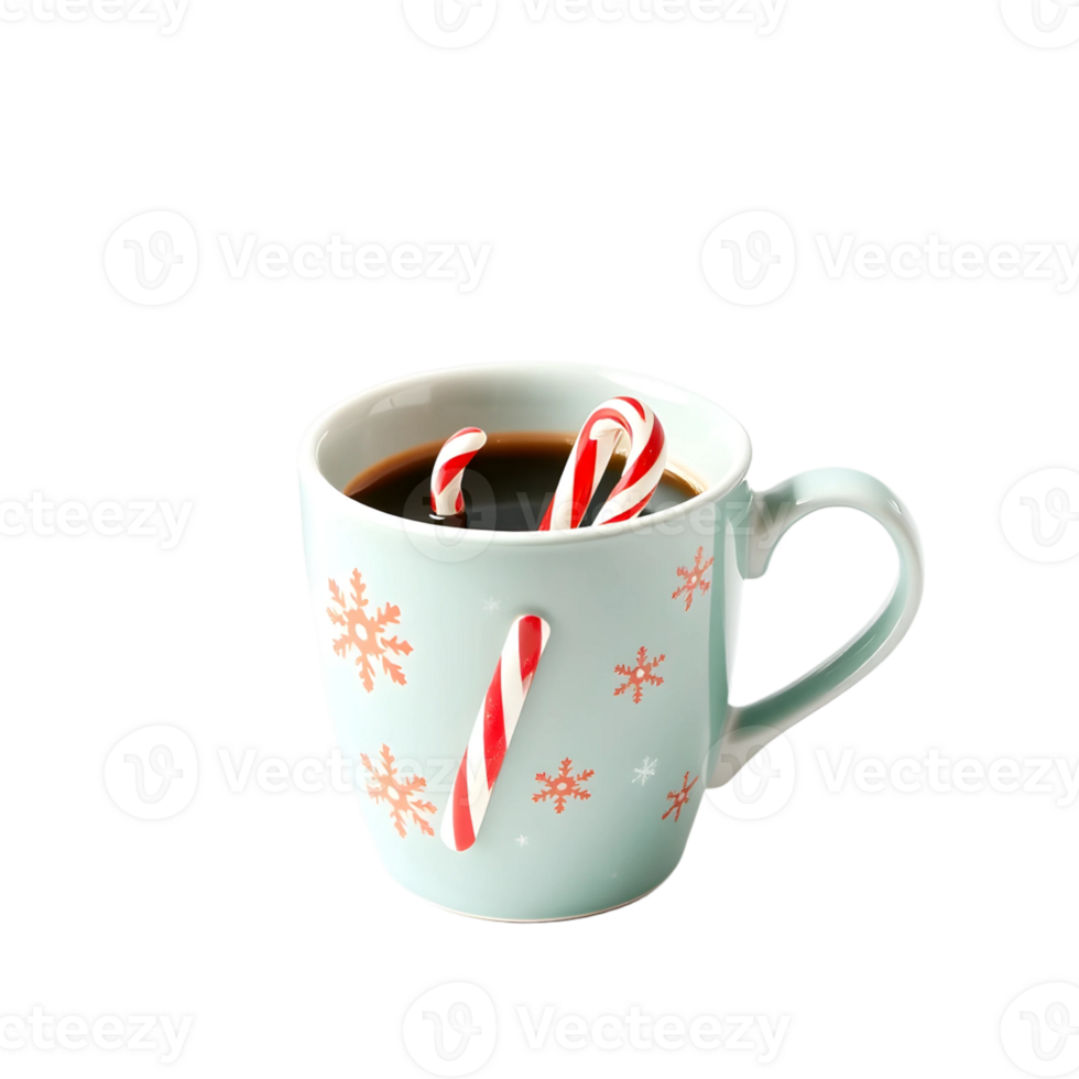 Cup of hot coffee with candy canes on a transparent background png