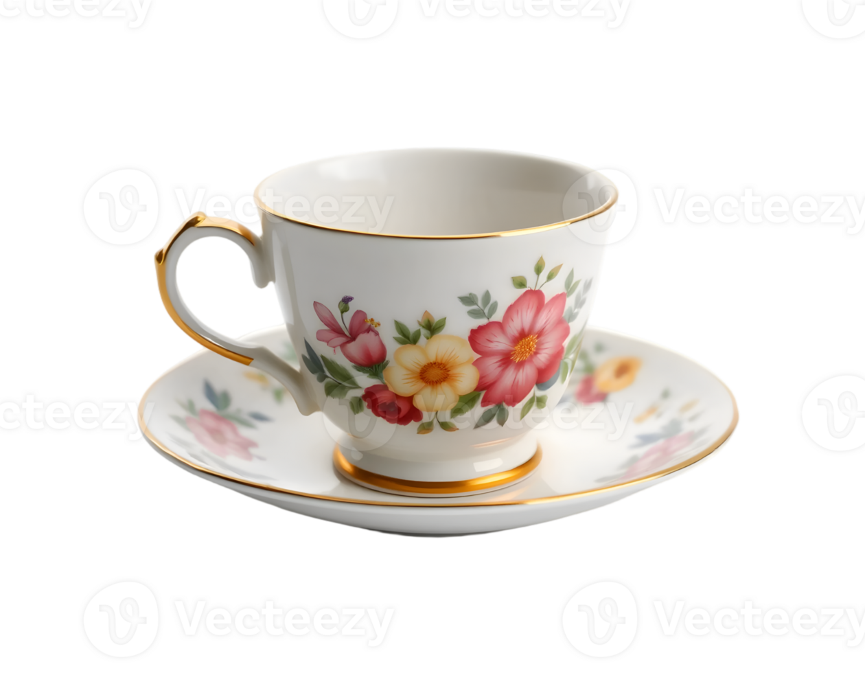 Cup of tea or coffee with floral pattern on a transparent background png