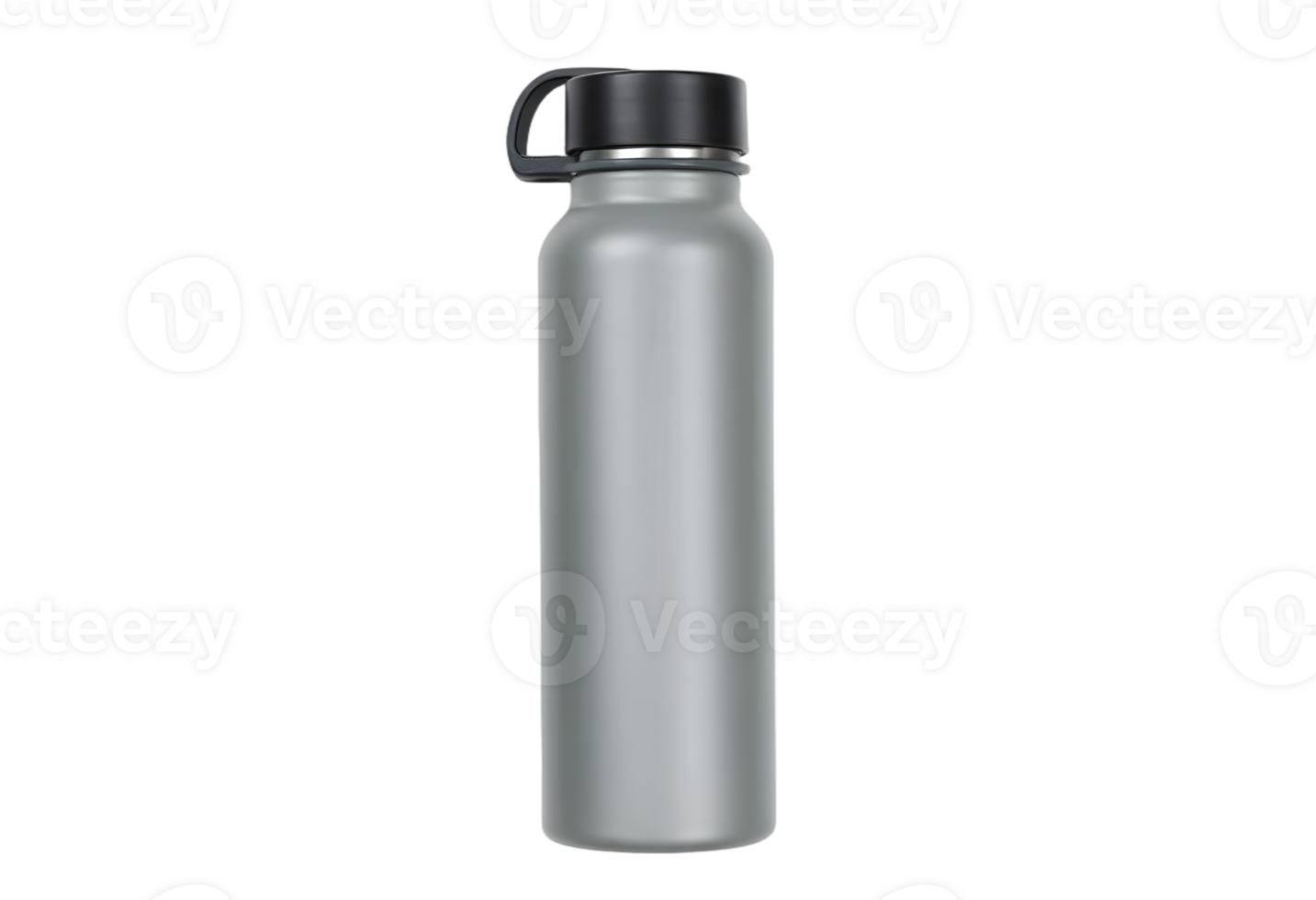 Transparent water bottle with black cap png