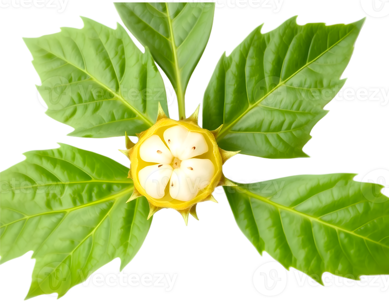 Green leaves and yellow flower isolated on transparent background png