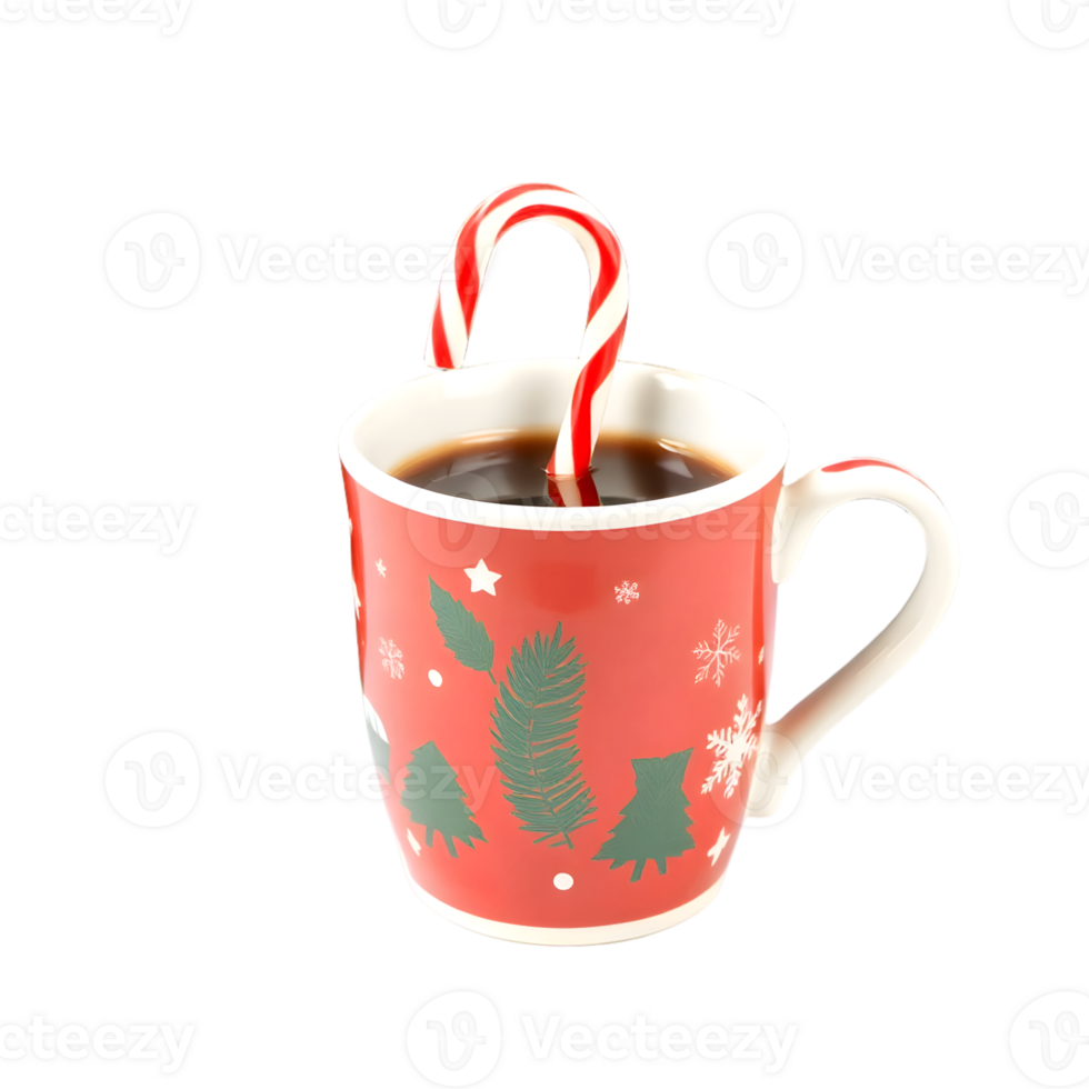 Christmas cup of coffee with candy cane isolated on transparent background png