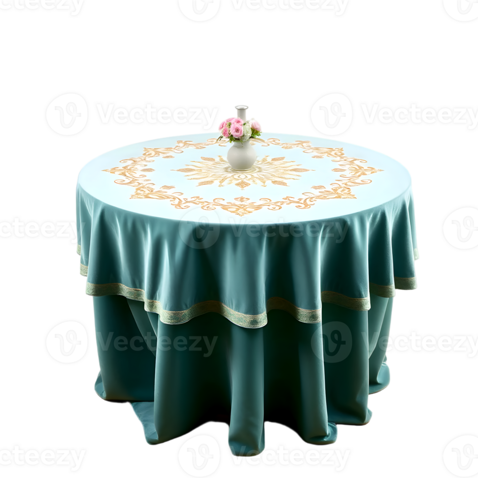 Table with green tablecloth isolated on transparent background png
