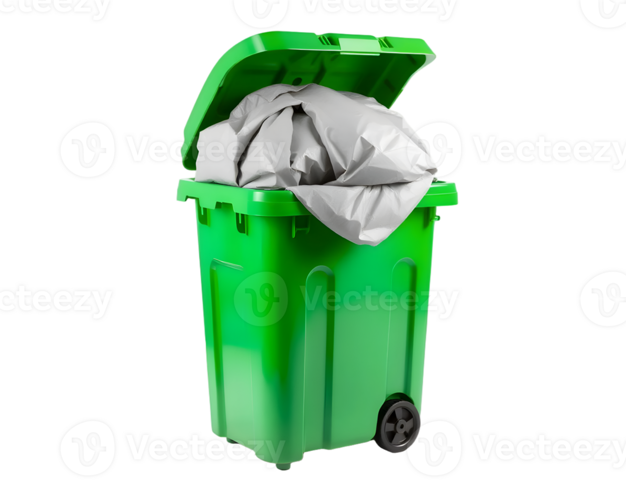 Recycling bin with crumpled paper isolated on transparent background png