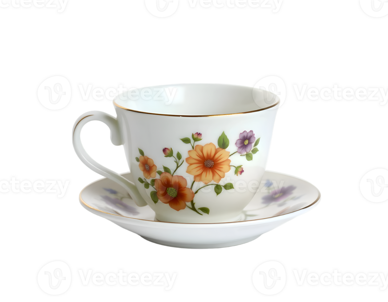 Cup and saucer with floral pattern png