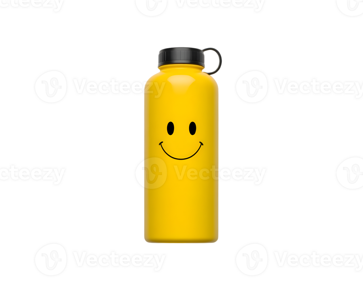 Yellow water bottle with smiling face isolated on transparent background png