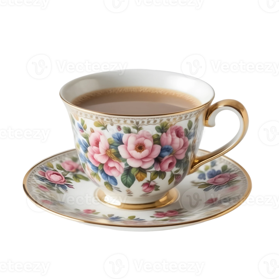 Cup of tea with floral pattern isolated on a transparent background png