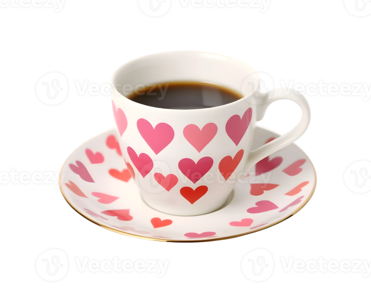 Cup of coffee with hearts isolated on transparent background png