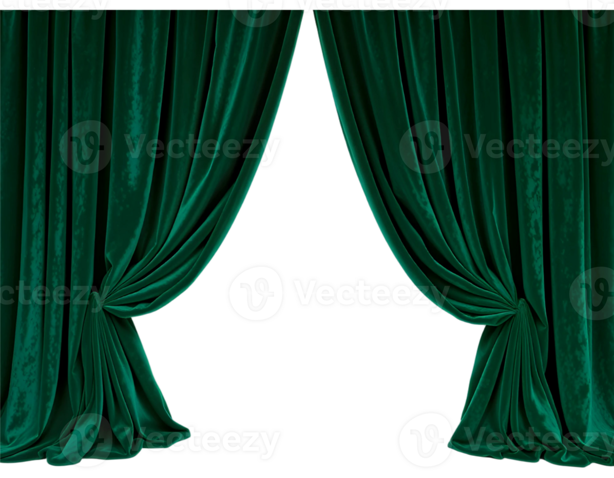 Realistic green velvet curtains isolated on transparent background png