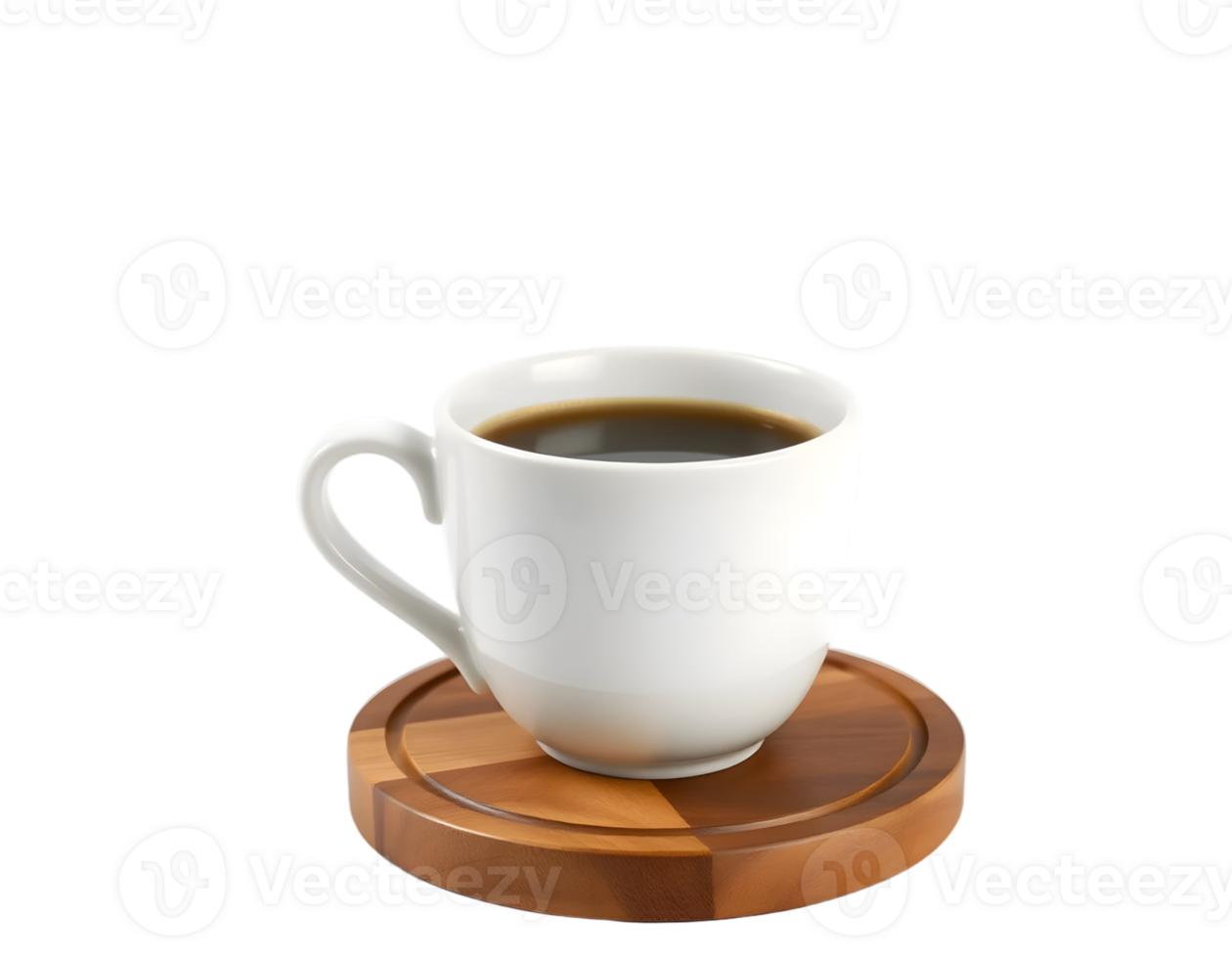 Cup of coffee on wooden stand isolated on transparent background png